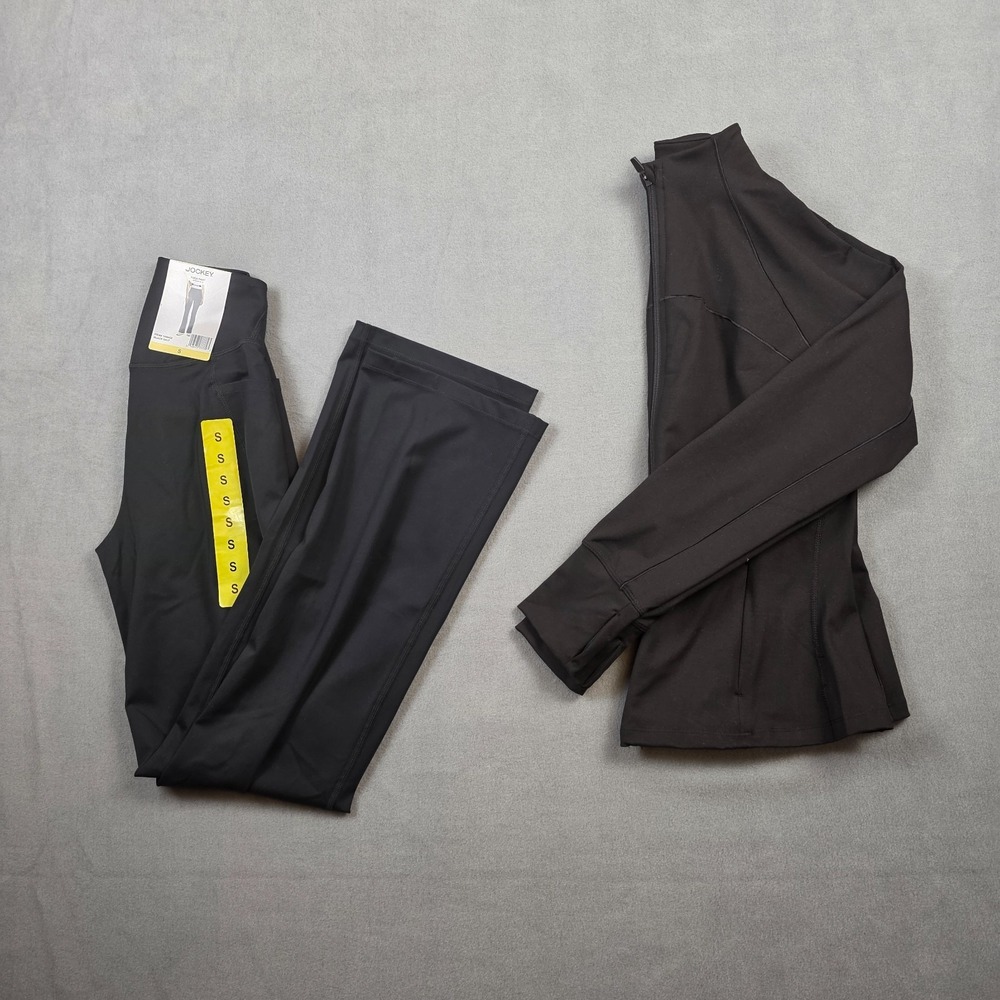 Jockey Women's Small Black Stretch Activewear Yoga Jacket Pants Set
